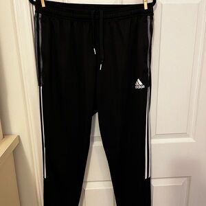 Adidas mens Black Joggers with White Stripes